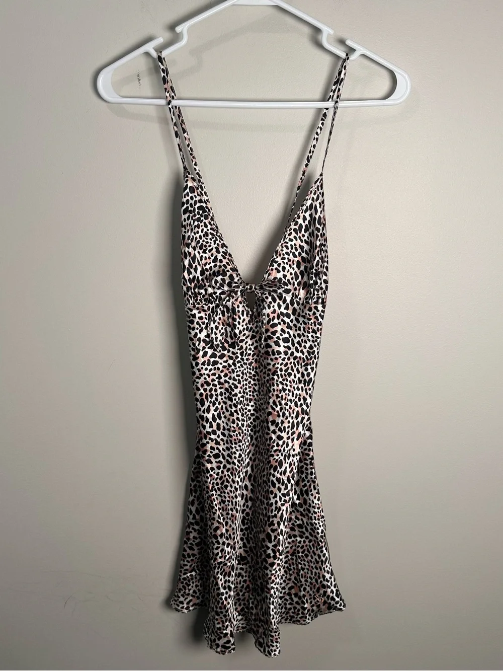 Victoria’s Secret 100% silk Leopard Print Slip Dress with Tie Front